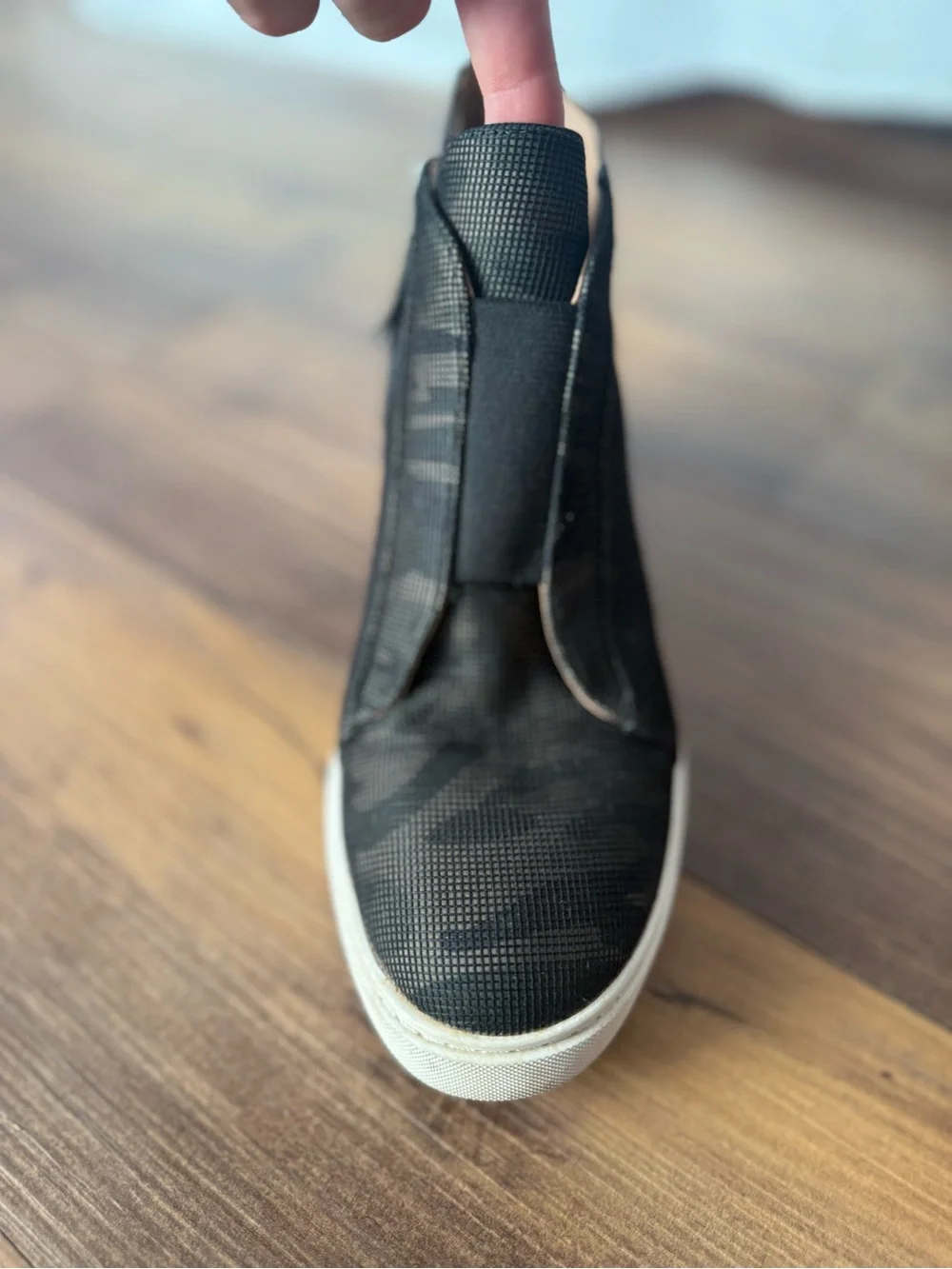 Linea Paolo Green Camo Pattern Wedge Sneaker